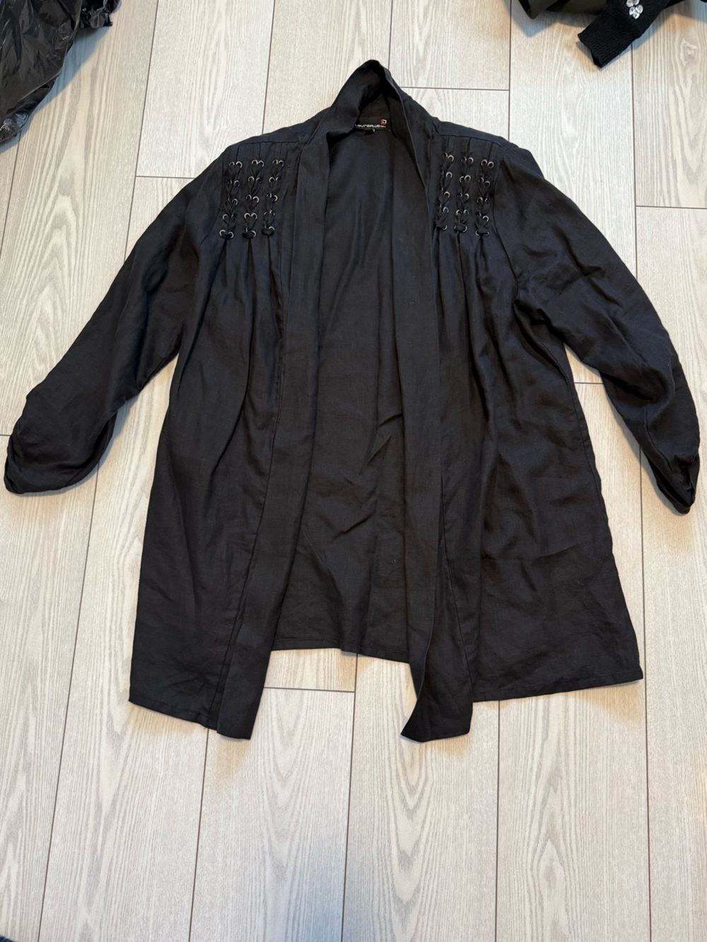 Laura plus 16 black 100% linen cardigan blazer summer casual vintage lace detail